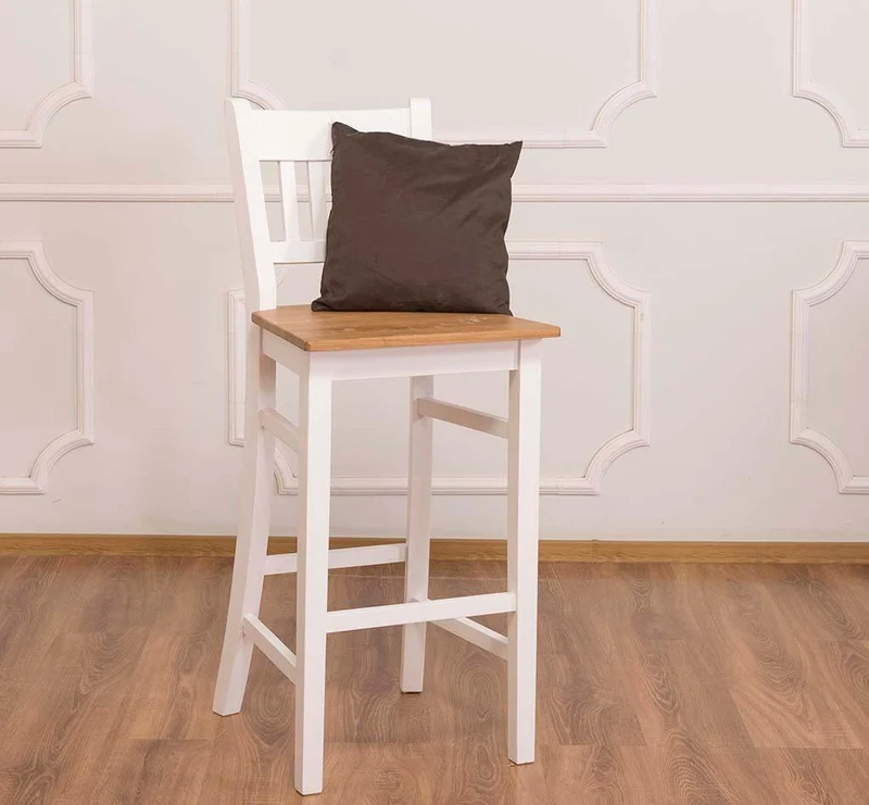 Barhocker mit Lehne aus massiver Pinie