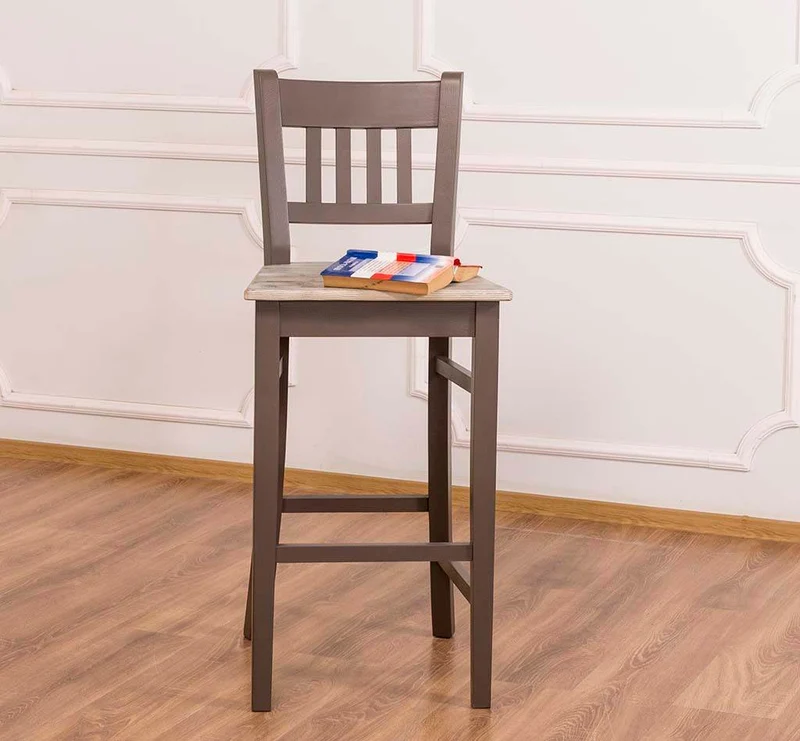 Barhocker mit Lehne aus massiver Pinie