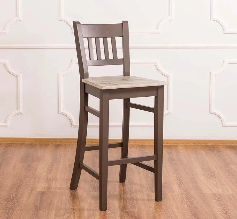 Barhocker mit Lehne aus massiver Pinie