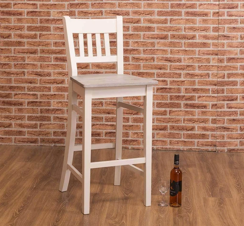 Barhocker mit Lehne aus massiver Pinie