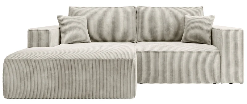 Ecksofa mit Schlaffunktion Farese Mini, L-förmig, linksseitig, mit Stauraum, grau-beiger Cordstoff