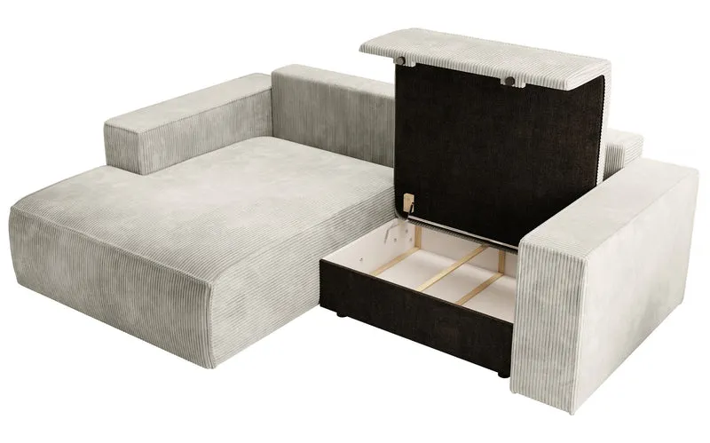 Ecksofa mit Schlaffunktion Farese Mini, L-förmig, linksseitig, mit Stauraum, grau-beiger Cordstoff