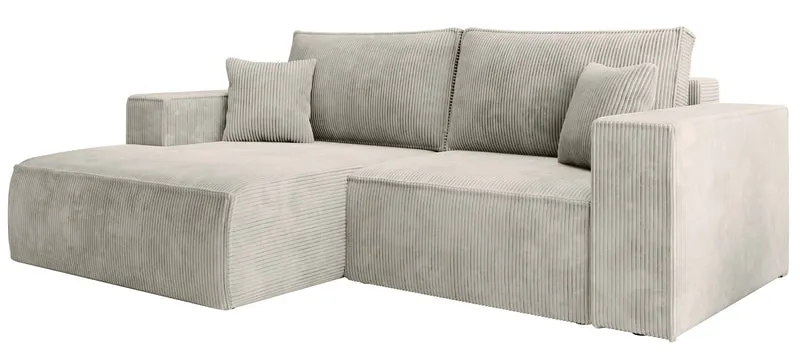 Ecksofa mit Schlaffunktion Farese Mini, L-förmig, linksseitig, mit Stauraum, grau-beiger Cordstoff