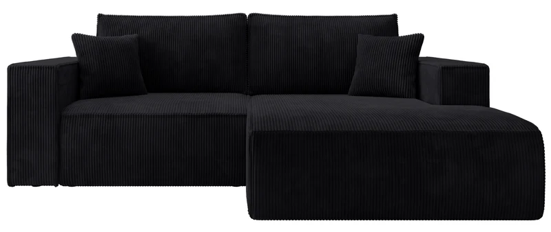 Ecksofa mit Schlaffunktion Farese Mini, L-förmig, rechtsseitig, mit Stauraum, schwarzer Cordstoff