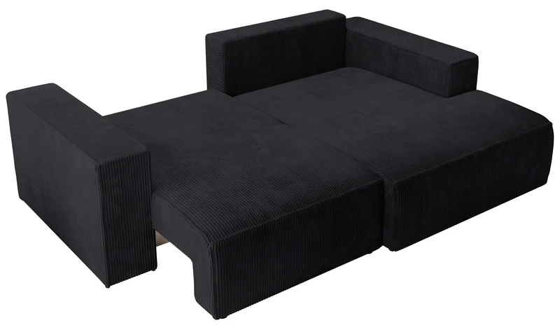 Ecksofa mit Schlaffunktion Farese Mini, L-förmig, rechtsseitig, mit Stauraum, schwarzer Cordstoff