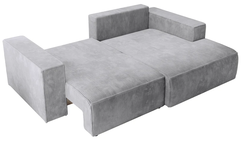 Ecksofa mit Schlaffunktion Farese Mini, L-förmig, rechtsseitig, mit Stauraum, hellgrauer Cordstoff
