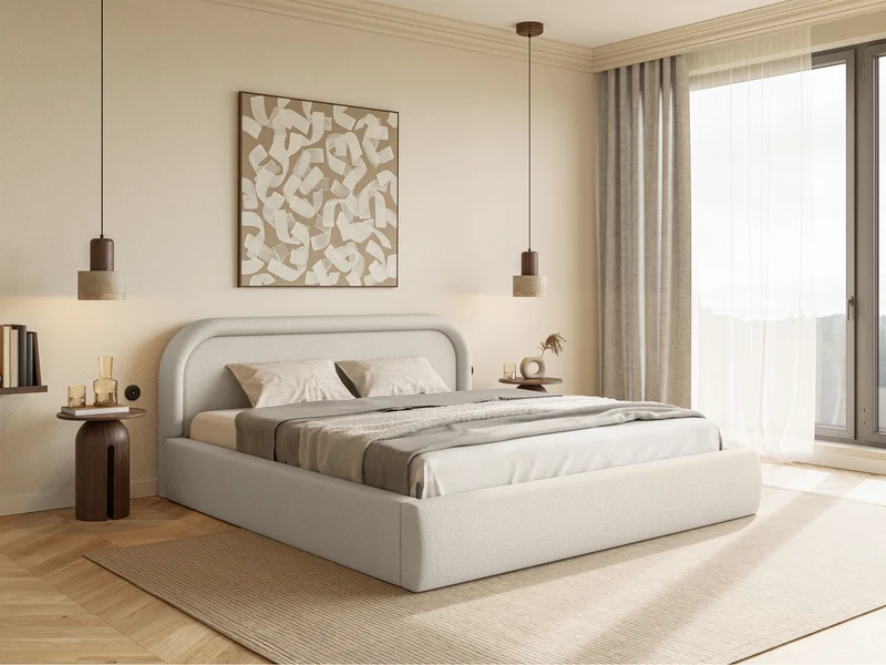 Polsterbett 140x200 cm Ruvi mit Stauraum, grau-beige Chenille
