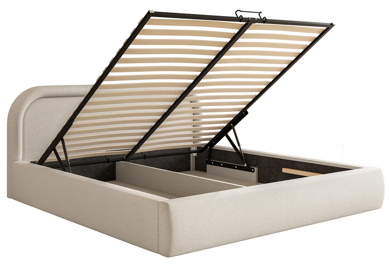 Polsterbett 140x200 cm Ruvi mit Stauraum, grau-beige Chenille