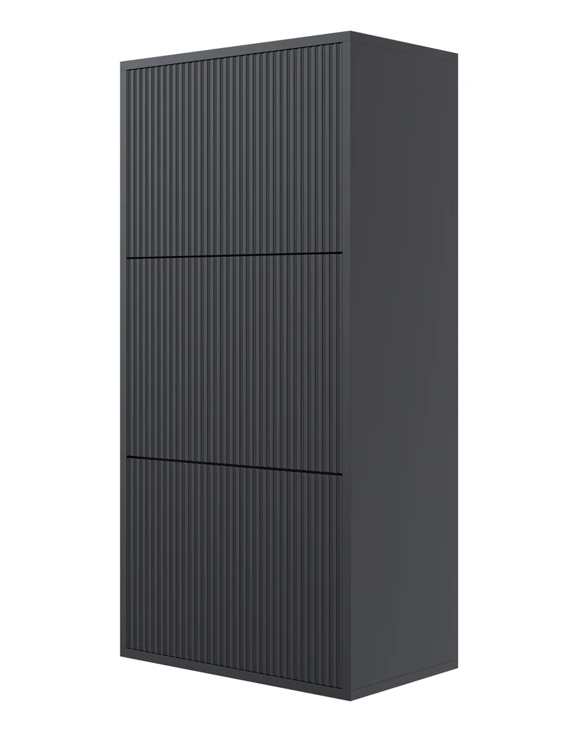 Veldio Schuhschrank mit gefräster Front und drei Fächern, 50 cm, schwarz, zum Aufhängen