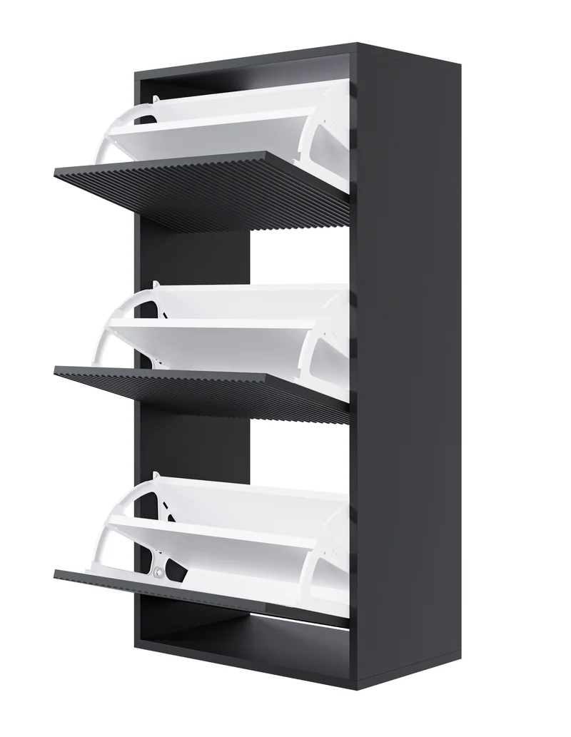 Veldio Schuhschrank mit gefräster Front und drei Fächern, 50 cm, schwarz, zum Aufhängen