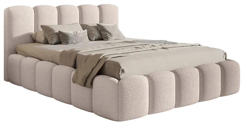 Polsterbett 140x200 cm Cloudy II mit Stauraum, hellbeige Bouclé, Metallrahmen