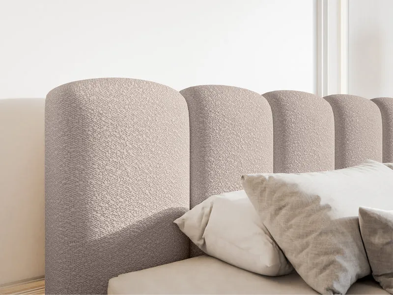 Polsterbett 140x200 cm Cloudy II mit Stauraum, hellbeige Bouclé, Metallrahmen