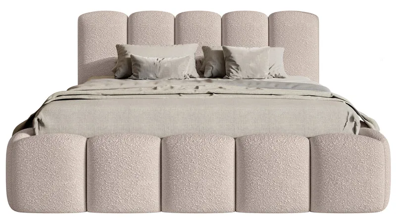 Polsterbett 140x200 cm Cloudy II mit Stauraum, hellbeige Bouclé, Metallrahmen
