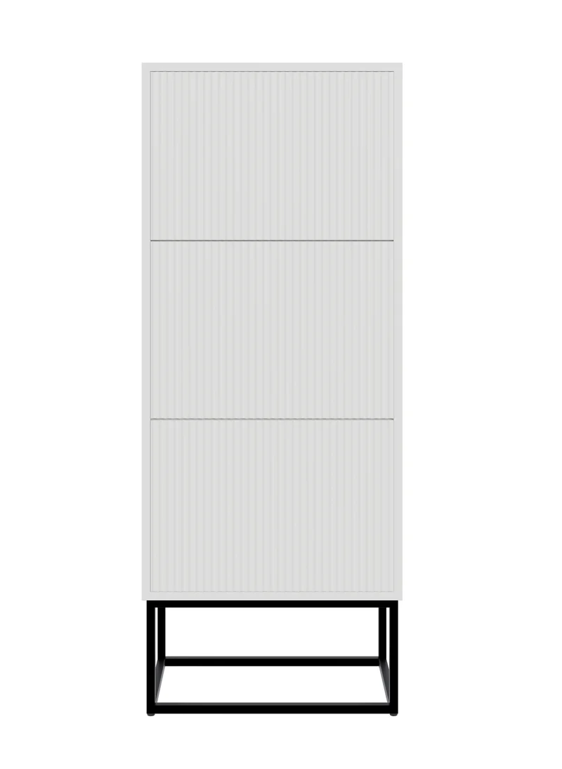 Schuhschrank Veldio mit gefräster Front und drei Fächern, 50 cm, Weiß mit schwarzen Beinen