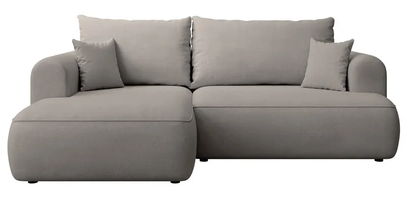 Ecksofa mit Schlaffunktion Ovo Mini, L-Form, linksseitig, mit Stauraum, grau-beiger, pflegeleichter Chenille-Stoff