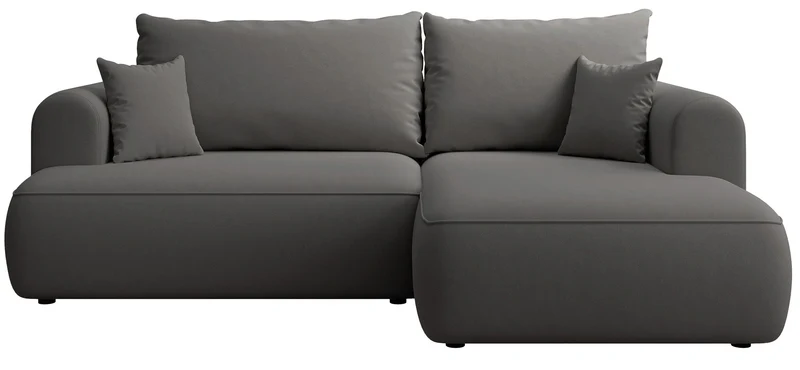 Ecksofa mit Schlaffunktion Ovo mini, L-förmig, rechtsseitig, mit Stauraum, dunkelgrauer, pflegeleichter Samtvelours