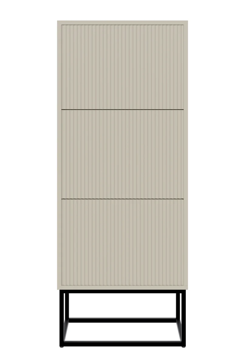 Schuhschrank Veldio mit gefräster Front und drei Fächern, 50 cm, grau-beige mit schwarzen Beinen