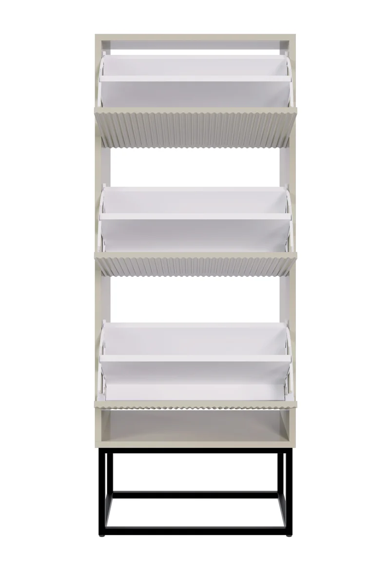 Schuhschrank Veldio mit gefräster Front und drei Fächern, 50 cm, grau-beige mit schwarzen Beinen