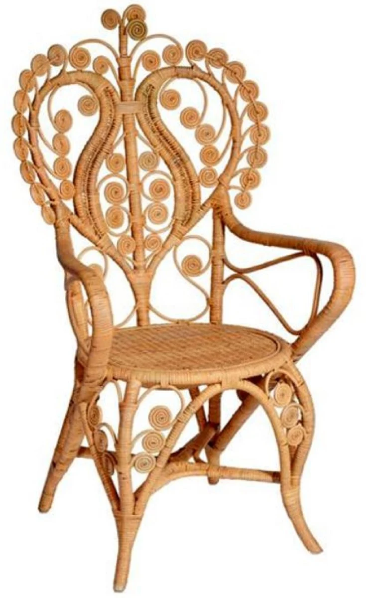 Casa Padrino Vintage Stil Hotel Garten Rattan Esszimmer Stuhl 6er Set mit Armlehnen Naturfarben H. 95 cm