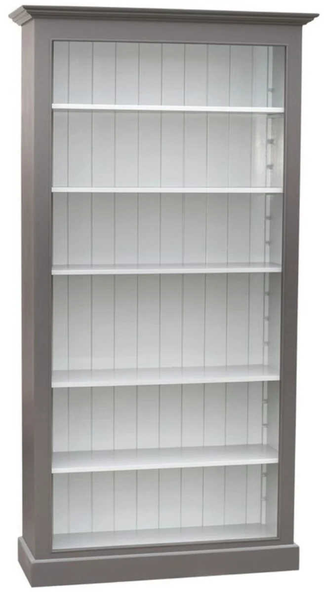 Casa Padrino Landhausstil Bücherschrank aus massivem Kiefernholz in Grau / Weiß - 109 x 39 x H. 210 cm