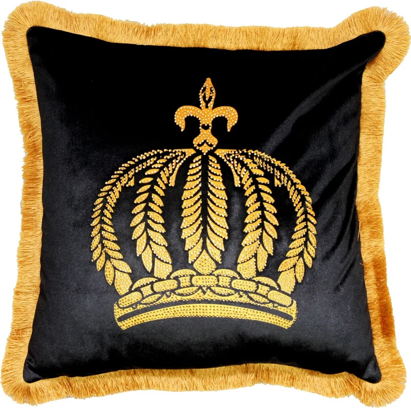 Harald Glööckler Luxus Deko Kissen Pompöös by Casa Padrino Schwarz / Gold Krone mit Strass Steinen - Glööckler Kissen AAA