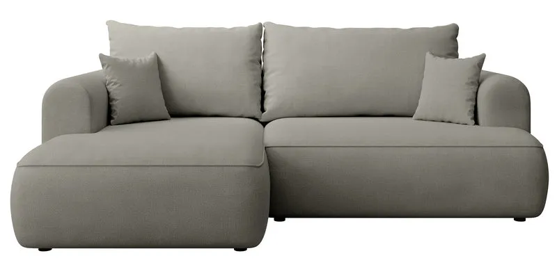 Ecksofa mit Schlaffunktion Ovo Mini, L-förmig, linksseitig, mit Stauraum, hellgrauer, pflegeleichter Chenille-Stoff
