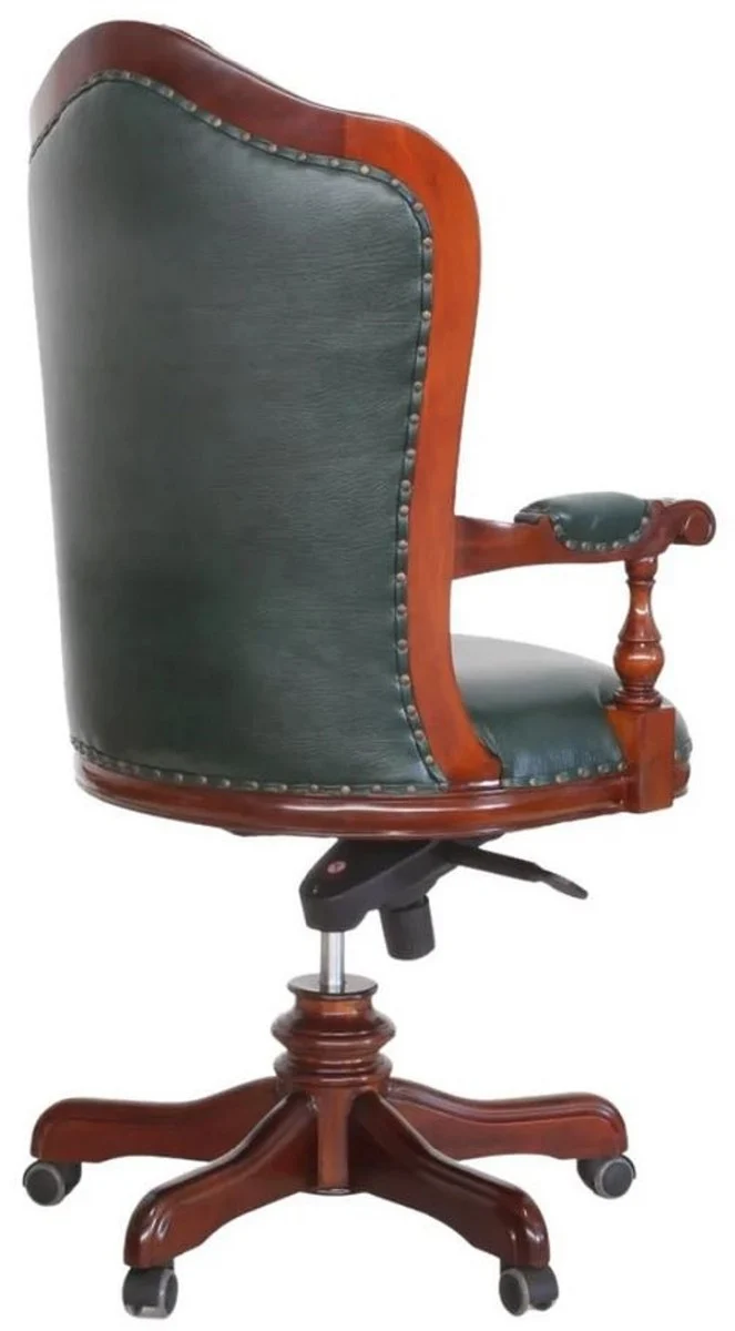 Casa Padrino Luxus Barock Chesterfield Echtleder Schreibtischstuhl Dunkelgrün / Braun H. 123 cm - Barock Büro Möbel