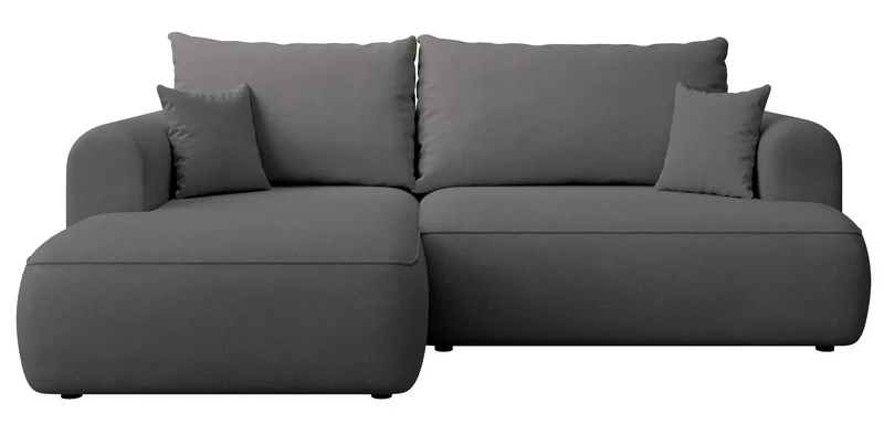 Ecksofa mit Schlaffunktion Ovo Mini, L-förmig, linksseitig, mit Stauraum, dunkelgrauer, pflegeleichter Chenillestoff