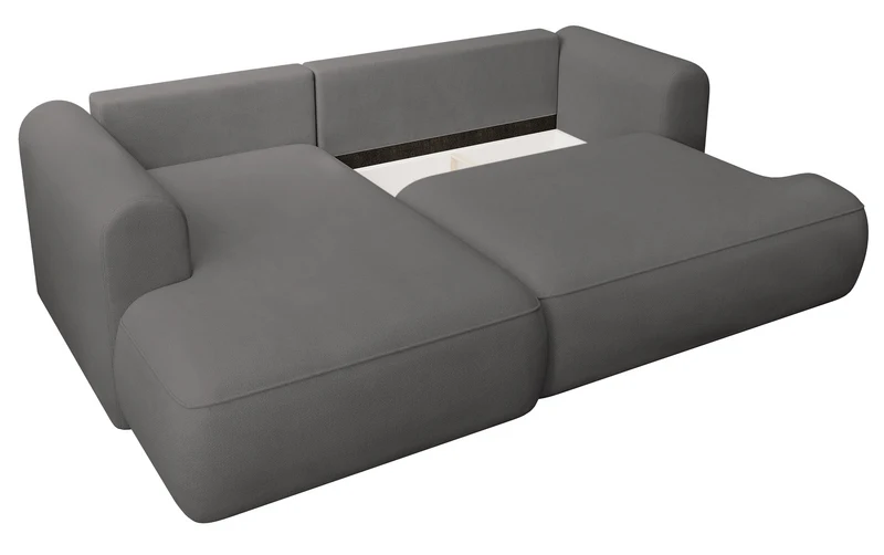Ecksofa mit Schlaffunktion Ovo Mini, L-förmig, linksseitig, mit Stauraum, dunkelgrauer, pflegeleichter Chenillestoff
