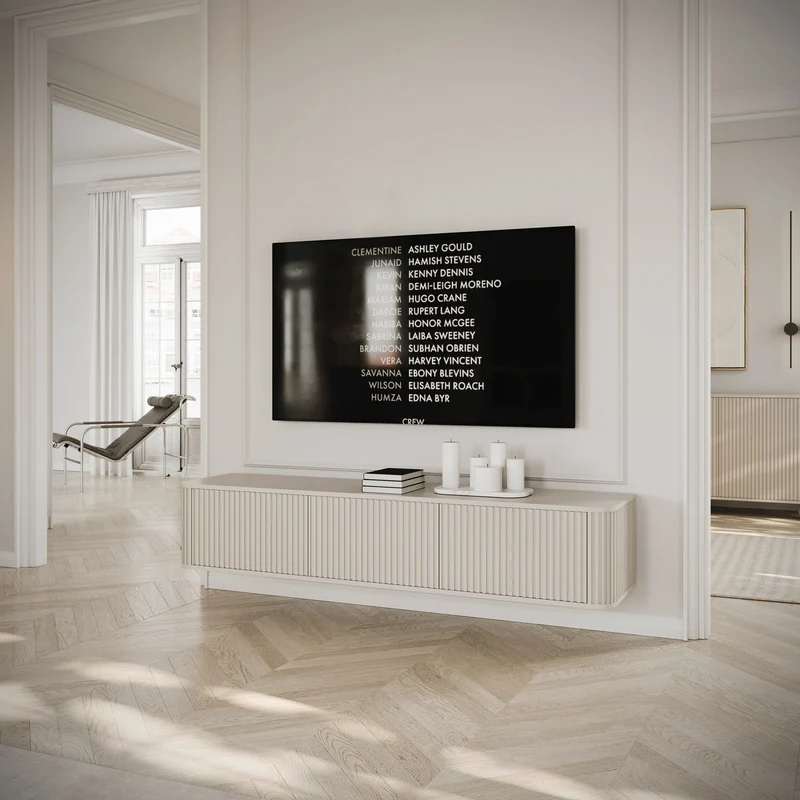 Hängender RTV-Schrank Ovarlo mit Rillen, dreitürig, 163 cm, sandbeige