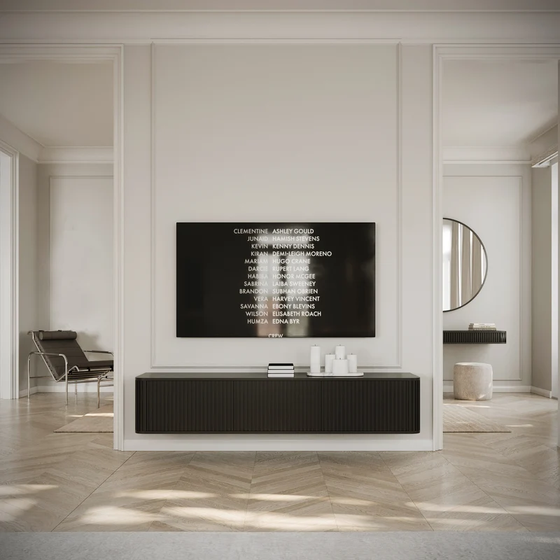 Hängender RTV-Schrank Ovarlo mit Rillen, dreitürig, 163 cm, sandbeige