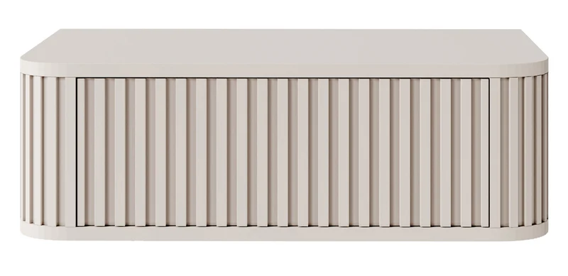 Hängender Nachttisch Ovarlo mit Rillen und Schublade, 63 cm, sandbeige