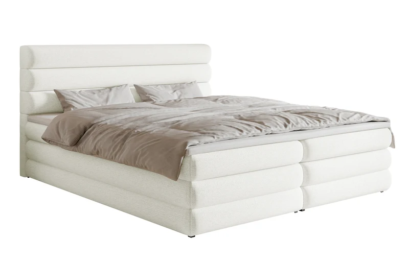 Kontinentalbett 180x200 cm Alegre mit Topper und zwei Stauraumfächern, weiß, hydrophobes Chenille