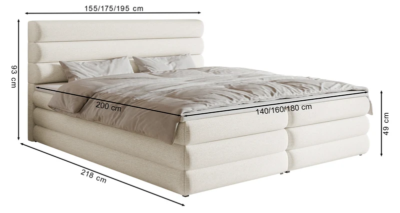 Kontinentales Bett 160x200 cm Alegre mit Topper und zwei Stauraumfächern, schwarzer hydrophober Chenillebezug