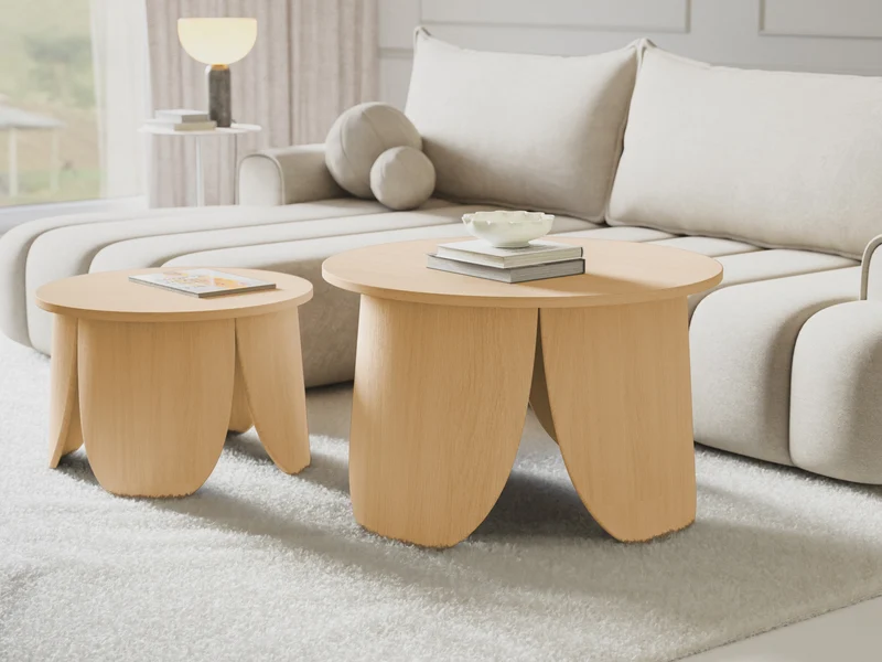 Runder Couchtisch Vivially, Durchmesser 80 cm, natürliche Eiche