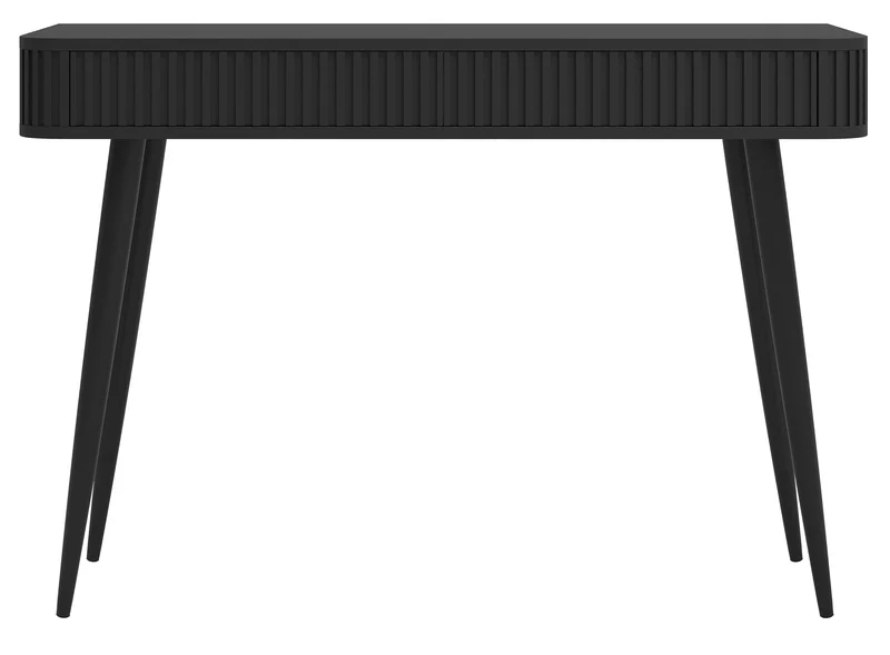 Ovarlo Schminktisch mit Rillen und zwei Schubladen, 113 cm, schwarz mit schwarzen Beinen