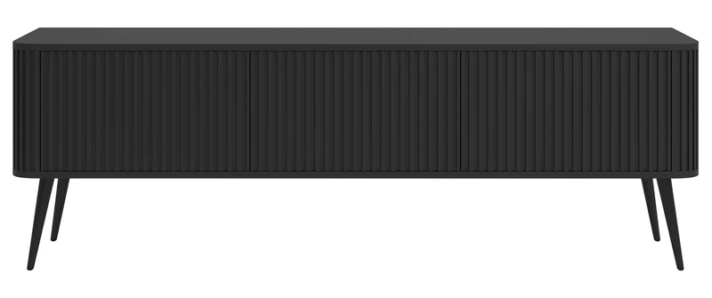 TV-Schrank Ovarlo mit Rillen, dreitürig, 163 cm, schwarz mit schwarzen Beinen