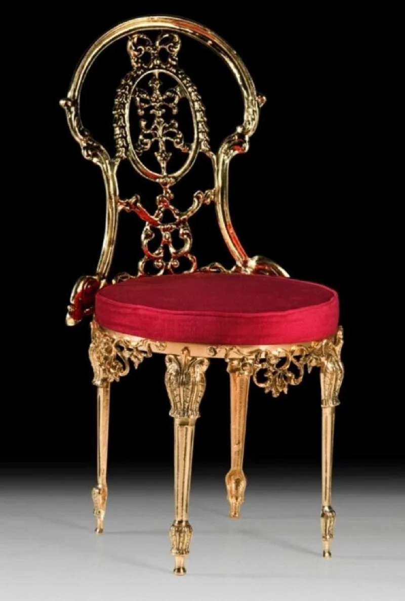 Casa Padrino Luxus Barock Bronze Esszimmer Stuhl Bordeauxrot / Gold H. 86 cm - Barock Esszimmer Möbel