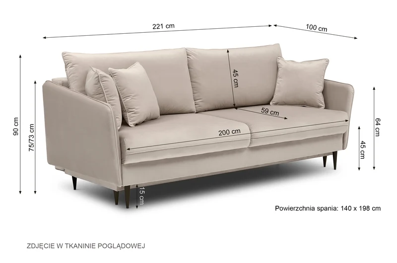 Dreisitziges ausklappbares Sofa Volio in kupferfarbenem Samt, hydrophob, schwarze Beine