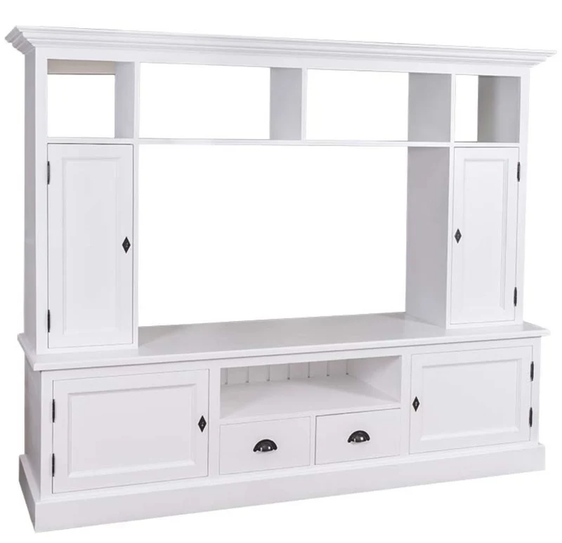 Casa Padrino Landhausstil Fernsehschrank mit 4 Türen und 2 Schubladen in Weiß 207 x 46 x H. 166 cm