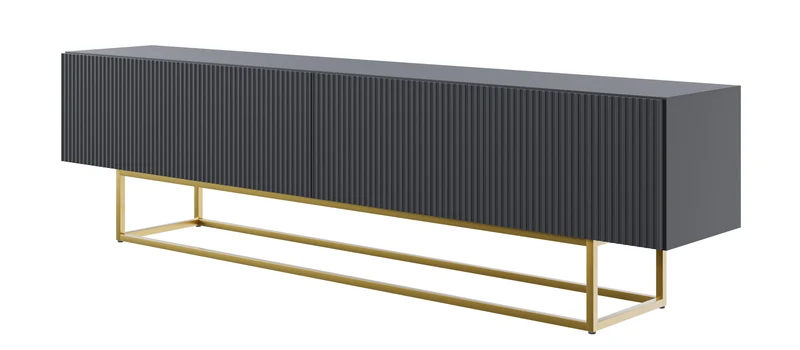 TV-Schrank Veldio mit gefräster Front, 175 cm, Schwarz mit goldenen Beinen
