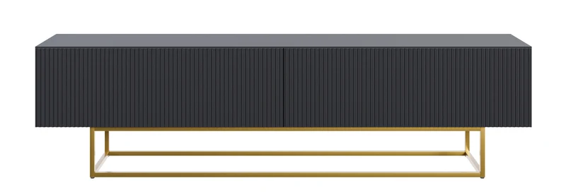 TV-Schrank Veldio mit gefräster Front, 175 cm, Schwarz mit goldenen Beinen