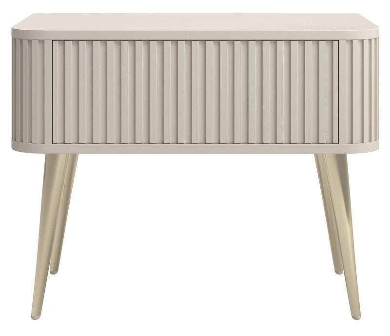 Nachttisch Ovarlo mit Rillen und Schublade, 63 cm, sandbeige mit goldenen Beinen