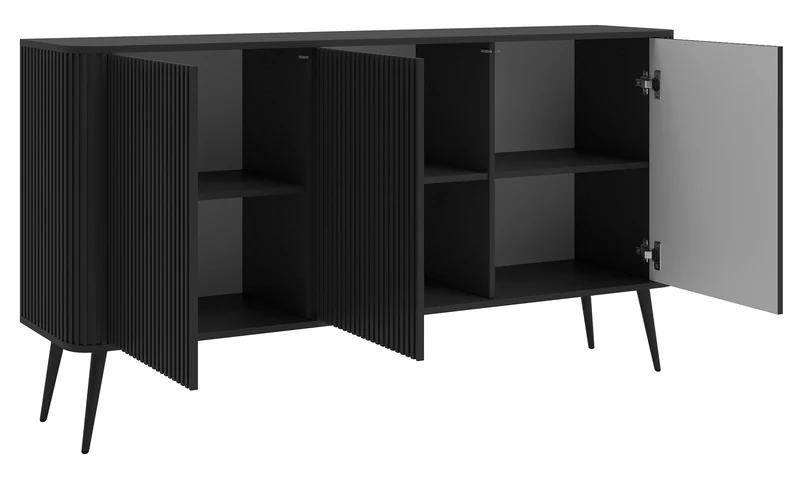 Kommode Ovarlo mit drei Türen, 163 cm, schwarz mit schwarzen Beinen