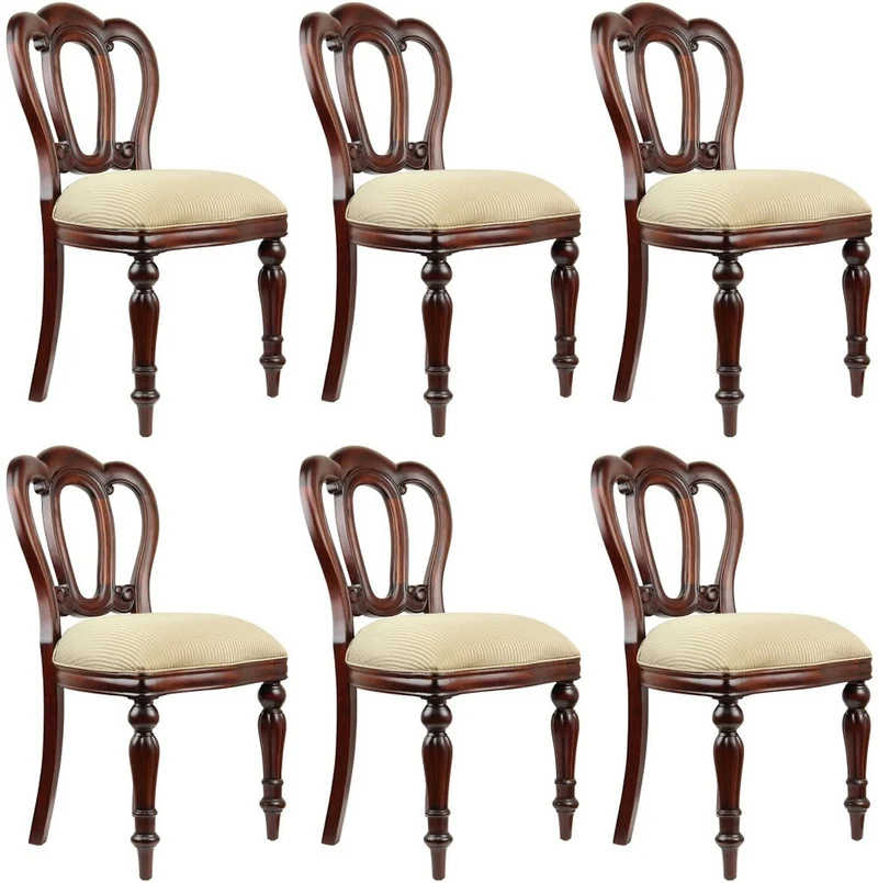 Casa Padrino Luxus Barock Mahagoni Esszimmer Stuhl 6er Set Gold / Dunkelbraun - Barock Möbel