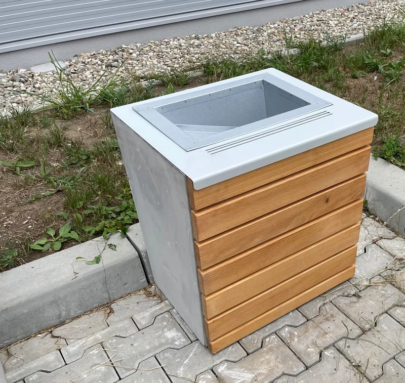 Casa Padrino Park Abfallbehälter Naturfarben / Grau / Silber H. 60 cm - Stadt Abfalleimer - Beton Mülleimer