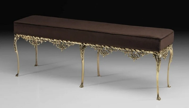 Casa Padrino Luxus Barock Bronze Sitzbank Braun / Gold 132 cm - Barock Möbel