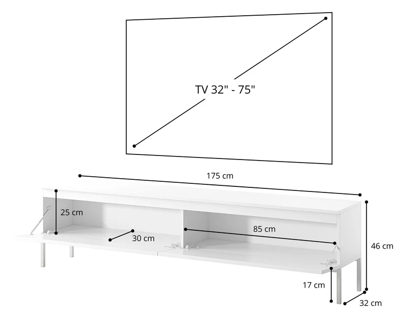 TV-Schrank Bemmi 175 cm schwarz mit schwarzen Beinen