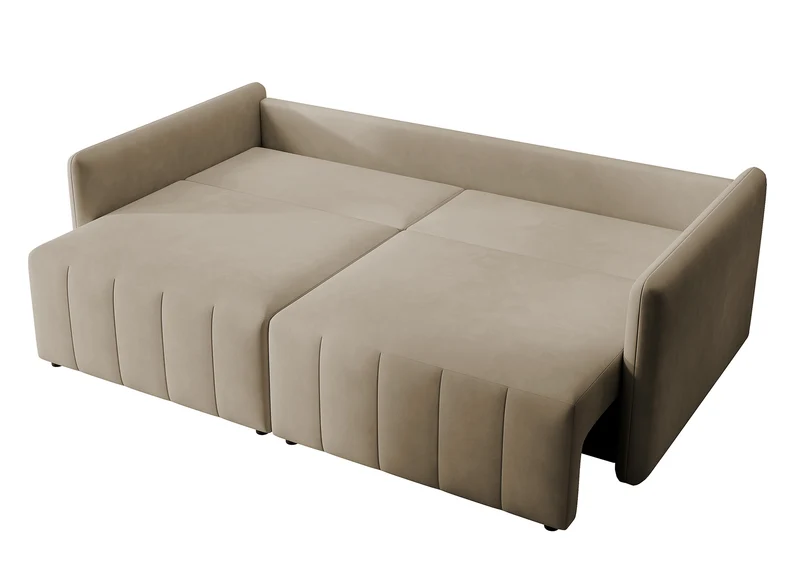 Ausziehbare Eckcouch Pierra mit Stauraum, beige, wasserabweisender Samt