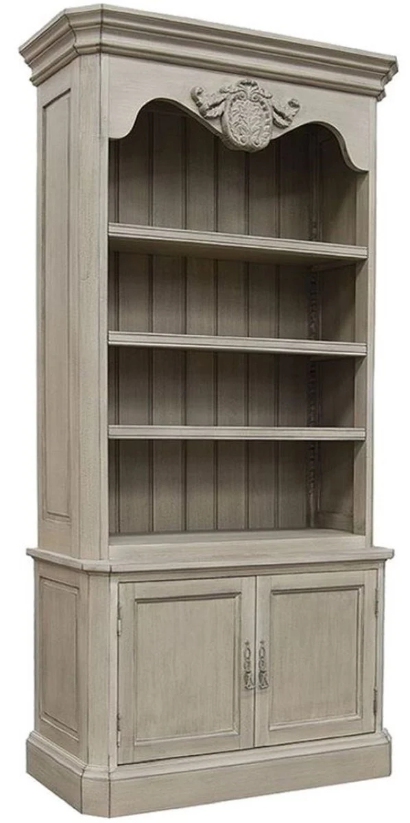Casa Padrino Luxus Landhausstil Bücherschrank Grau 110 x 47 x H. 240 cm - Handgefertigter Massivholz Schrank mit 2 Türen - Regalschrank - Edle Landhausstil Massivholz Möbel